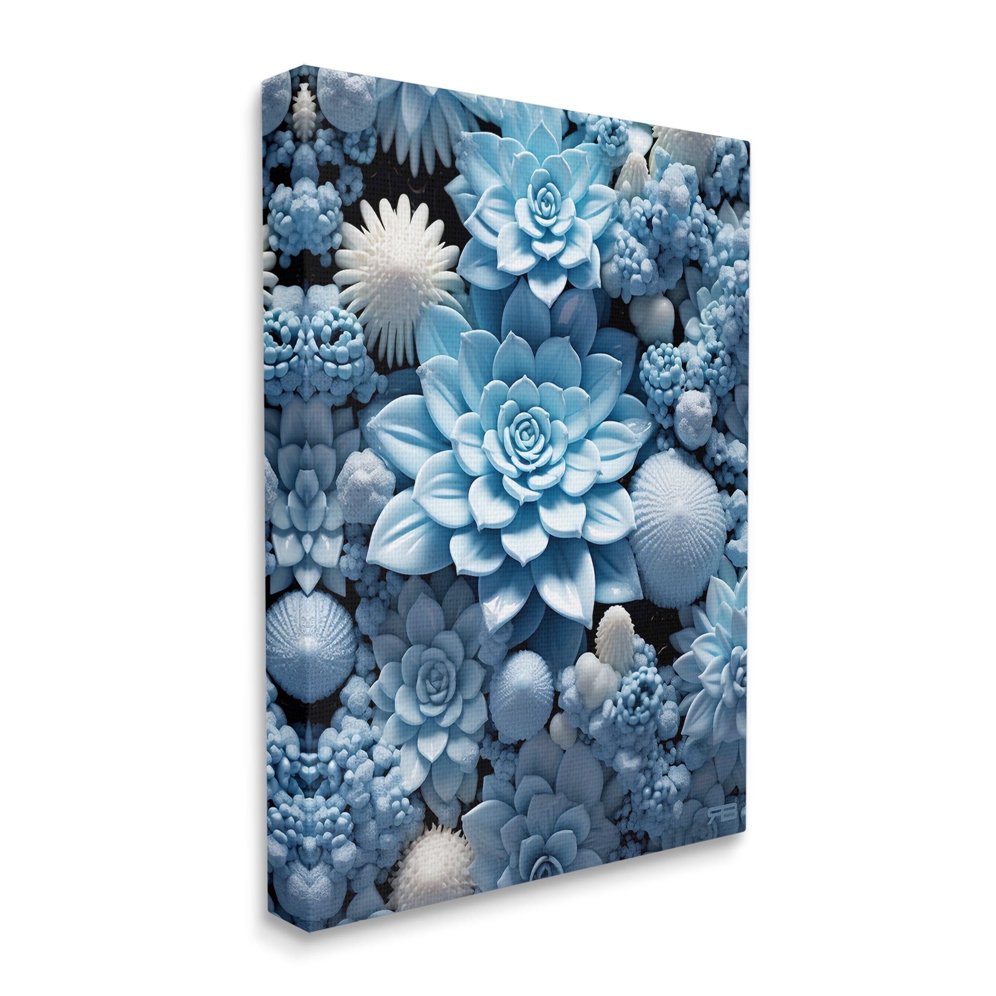 Stupell Industries Blue Patterned Succulents Botanical & Floral Painting Gallery Wrapped Canvas Art Print Wall Art, 24 x 30