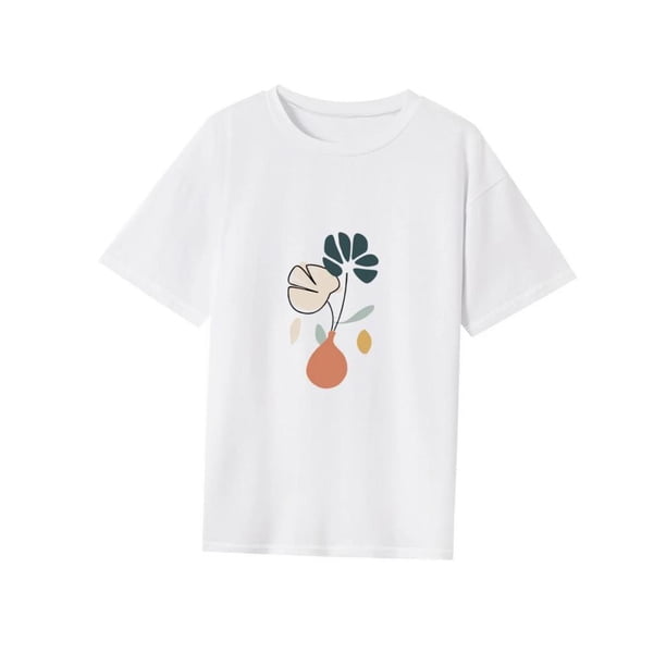 Camiseta de manga corta para mujer, camiseta de cuello redondo a la moda para viajar de compras L