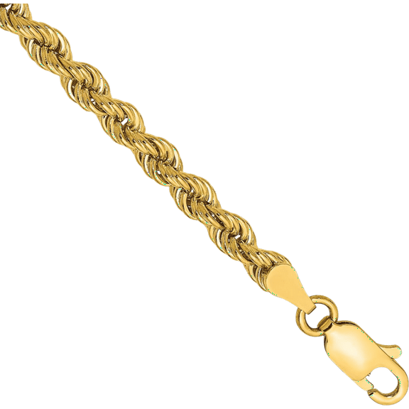 14K Solid Yellow Gold 3.65mm Rope Chain Bracelet