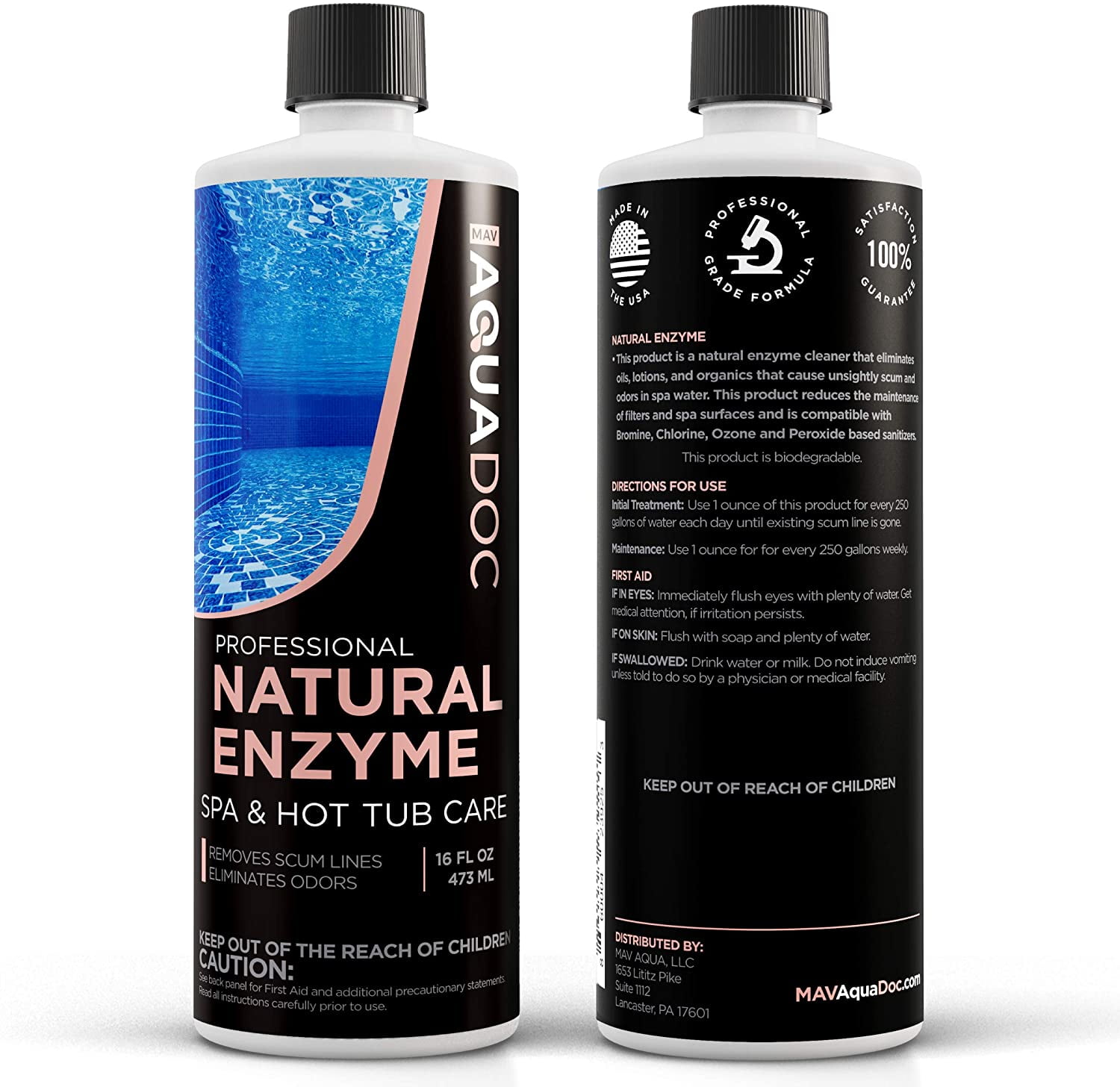 Spa Enzyme for Hot Tubs, Spa Enzyme Water Treatment to Clarify Hot Tub Water. Natural Enzyme Hot Tub Cleaner, Spa Enzyme Cleaner & Natural Hot Tub Chemicals to Make your Spa Perfect - 16oz MAV AquaDoc