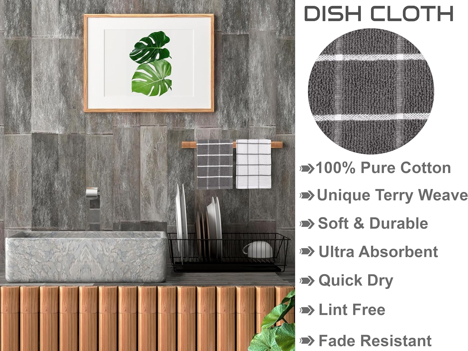 MALLOWEX Kitchen Towel and Dishcloth Set, Pack of 8 | 12 x 12 and 16 x 26 Inches | Super Soft and Absorbent | 100% Cotton Dish Rags for Drying Dishes | Light Grey