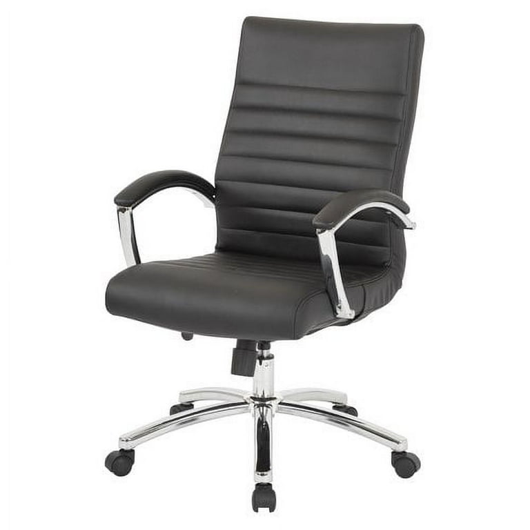 Executive Mid Back Chair in White Faux Leather with Padded Arms