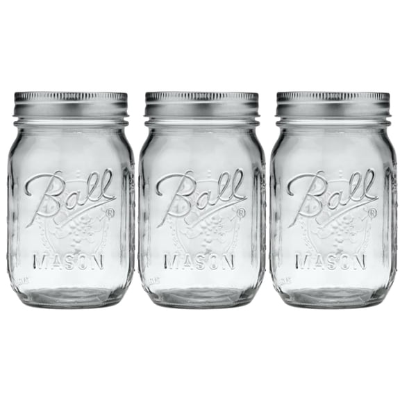 Glass Mason Jar, Regular Mouth, Pint Size, 16 OZ (Pack of 3)