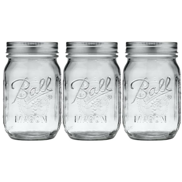 Tarro Mason Ball de Vidrio Boca Regular 480 mL Tamaño Pinta (Paquete de 3)