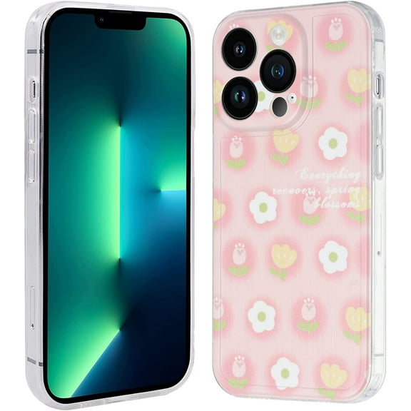 Phone Case for iPhone 12 Pro, Kawaii TPU Bumpers Back Phone Cover for Women, Cute Pink & Yellow Floral Flower iPhone Case for iPhone 12 Pro (6.1 inch)