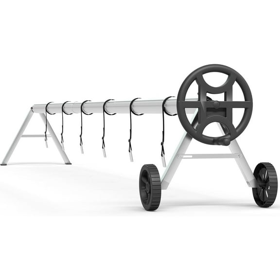 Roromall 18FT Aluminum Pool Cover Reel System, Heavy-Duty Solar Cover Reel with Hand Crank, 6 Straps & Clips, Wheels, Fits Inground Rectangular, Kidney, Oyster Pools, Rust-Proof