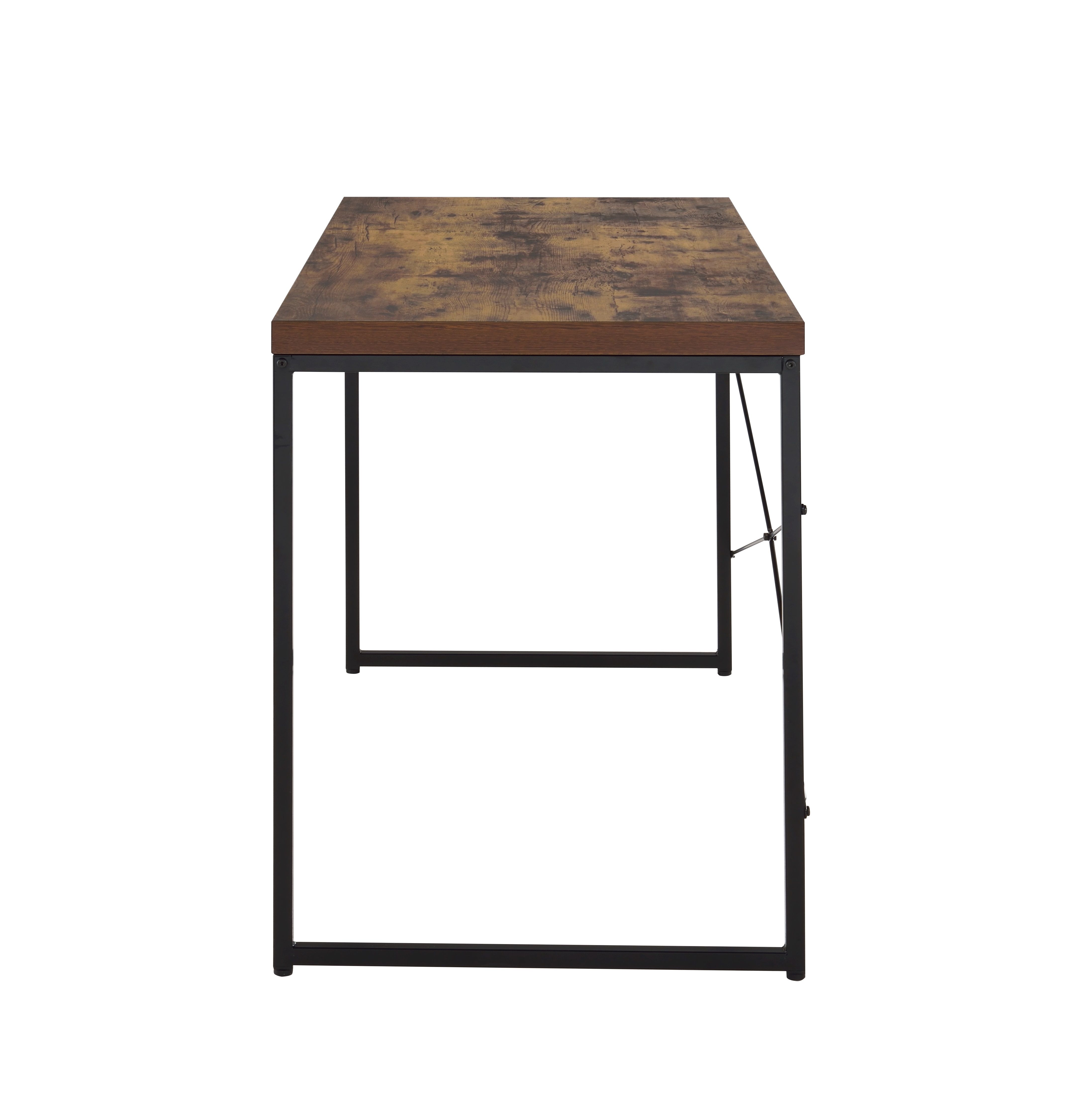 47 Inch Weathered Oak Rectangular Multipurpose Table with Black U-Shaped Metal Legs, No Storage Writing Desk Dressing Game Small Dining Table with X Reinforced Support