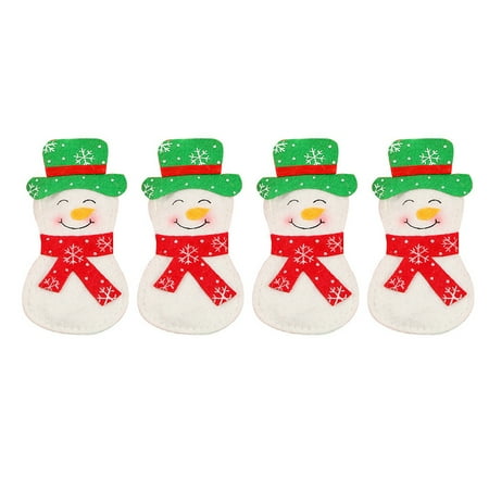 

4 Pcs Christmas Spoon Holder Xmas Fork Bag Snowman Patterned Silverware Holder Pouch Cutlery Storage Bag for Xmas Party Festival