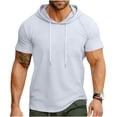 thumbnail image 2 of Pullover de Manga Corta para Hombres Casual Sólido de Moda con Capucha de Bolsillo Deportivo Camiseta Superior, 2 of 7