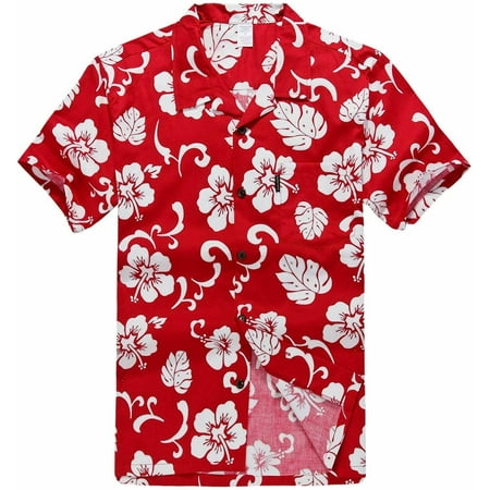 Men's Aloha Hawaiian Shirt Red Hibiscus Floral Tiki Design - Big Sizes ...