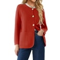 thumbnail image 2 of Solid Color Women Long Sleeve Crewneck Casual Button Down Knit Cardigan with Pocket, 2 of 5