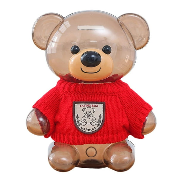Bonita alcancía de oso, figura novedosa con ropa de punto, caja de dinero para vacaciones de año Nuevo , Rojo