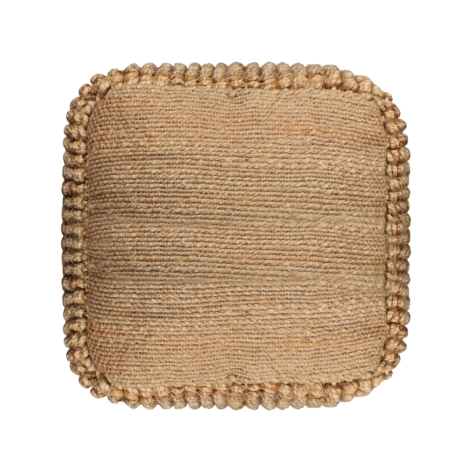 Ox Bay Jerry Square Natural Striped Jute Indoor Medium Pouf Ottoman, 18" H x 18" W