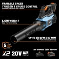 thumbnail image 4 of SENIX S2K2B1-03 20V 2-Tool Cordless Combo Kit, Includes 10" String Trimmer, Variable Speed Leaf Blower, 4 of 14