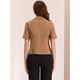 thumbnail image 3 of Cárdigan informal con cuello chal y parte delantera abierta para mujer, chaqueta de traje de oficina de trabajo de manga corta Marrón XS, 3 of 5