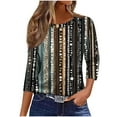 thumbnail image 2 of Jsaierl Womens 3/4 Sleeve Tops Casual Crew Neck Shirts Fashion Print Petite Blouses Going Out Cotton T-shirts Top S-5XL, 2 of 4