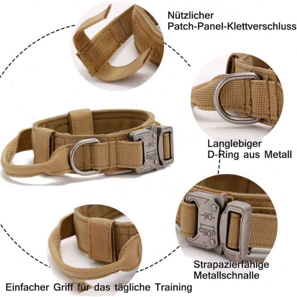 Tactical Dog Collar with Control Handle Adjustable Military Nylon Collar, Metal Buckle, Padded for Medium Large Dogs, Training