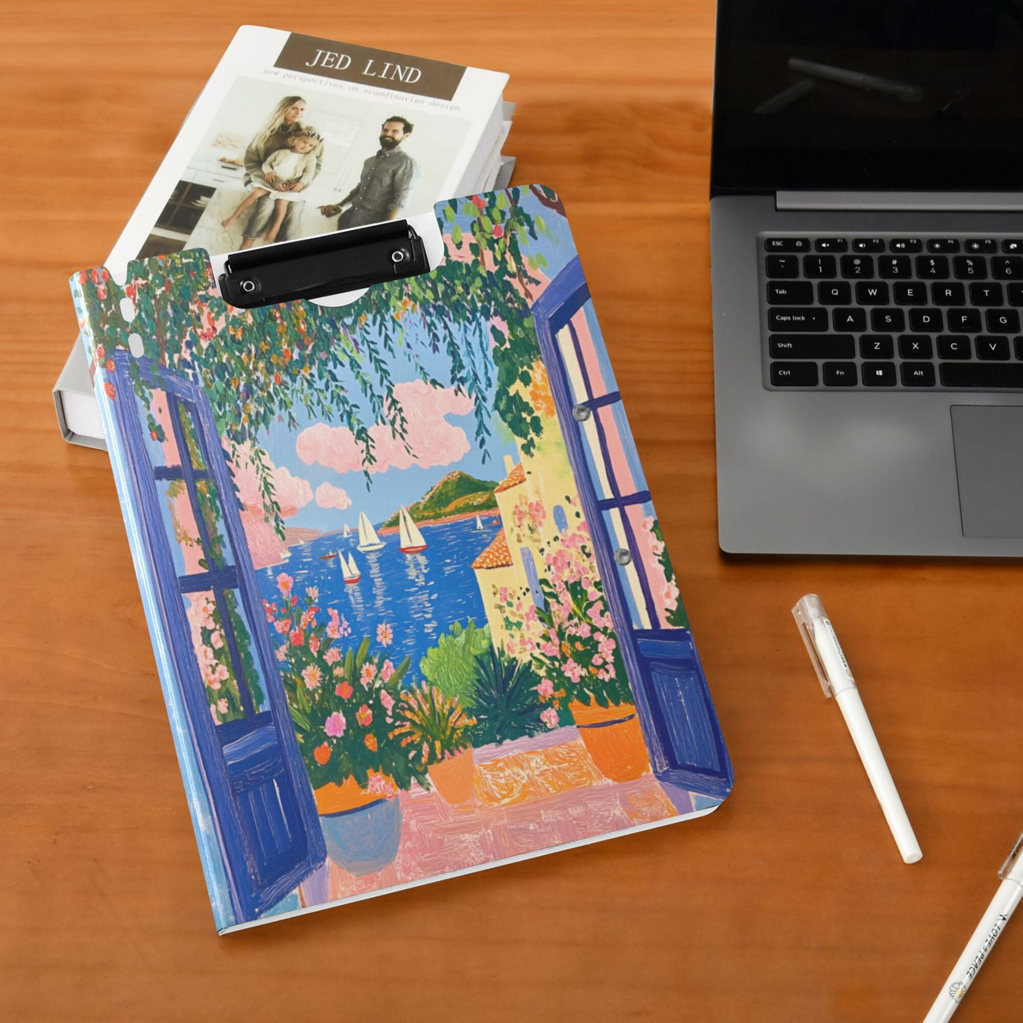 FORMRS A4 Clipboard Folder with Pen Holder Horizontal Foldable School Office Binder, Blue Window