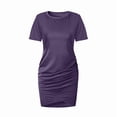 thumbnail image 3 of ZEHJUHAN Women's Solid Color Round Neck Short Sleeve with Cross Hem Ruffles Slim Fit Summer T-Shirt Dress Purple，XXL, 3 of 8