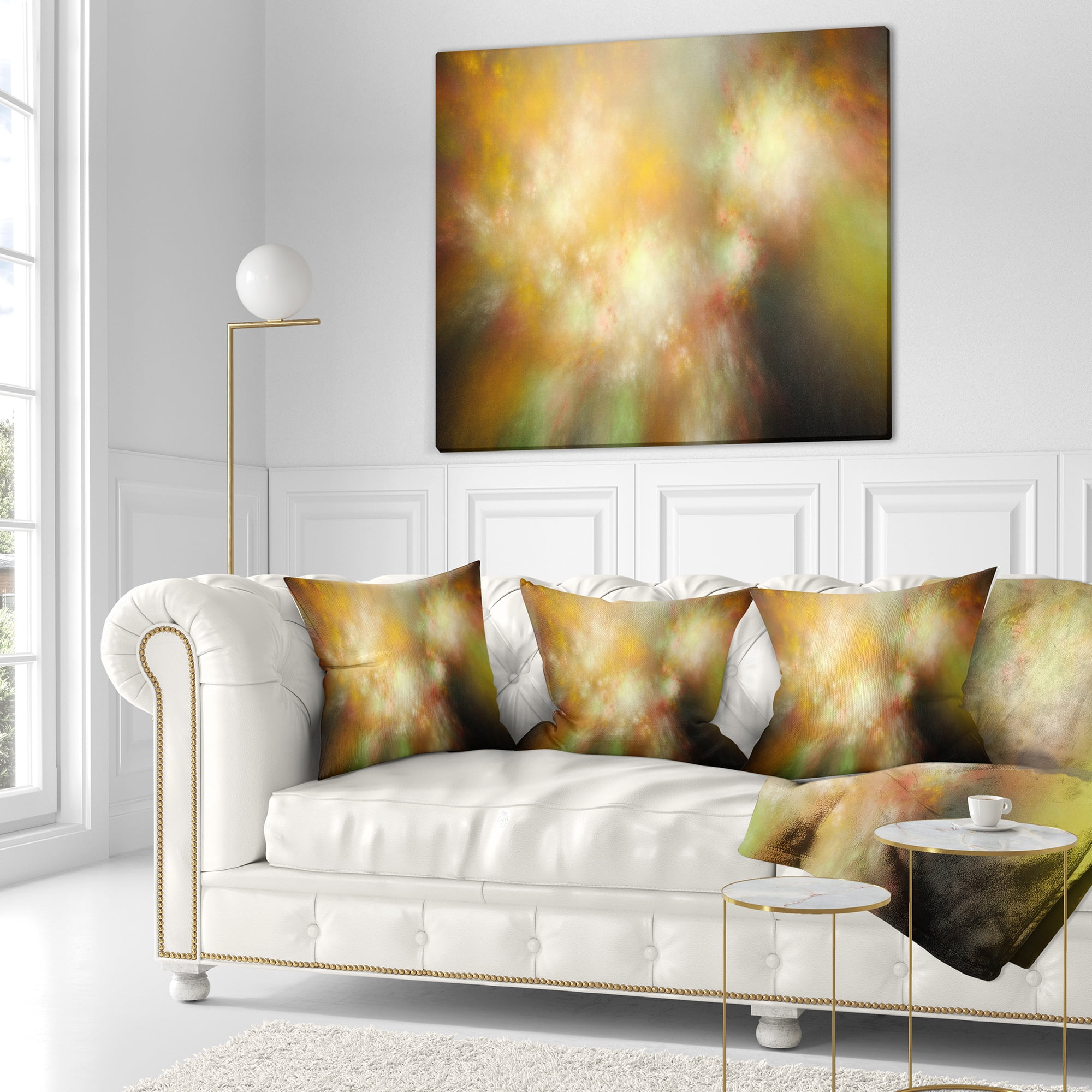 Designart Perfect Yellow Green Starry Sky - Abstract Throw Pillow - 18x18