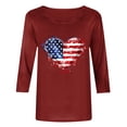 thumbnail image 4 of Lorytime Womens 4th of July Shirt Patriotic Graphic Outfits Red White and Blue Clothes 3/4 Sleeve Holidays Wear Wine 3XL, 4 of 5