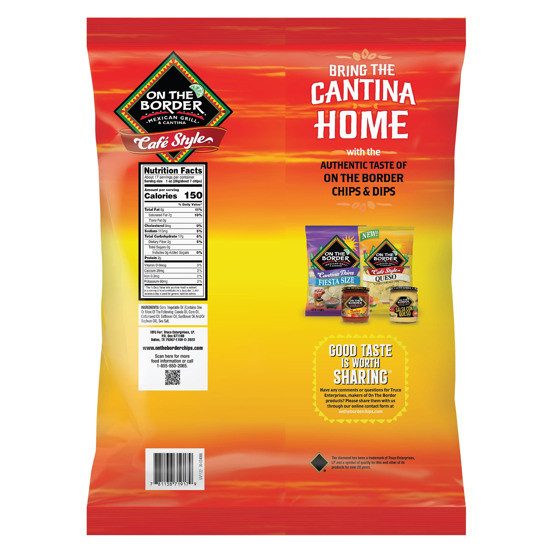On The Border Cafe Style Tortilla Chips, Gluten-Free, 16.5 oz Bag