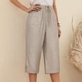 thumbnail image 5 of Outfmvch Capri Pants for Women Straight Wide Leg Paper Bag Pants Pull On Elastic Boho Pants for Women 2026 Cotton Linen Pants Linen Palazzo Trousers High Waist Drawstring Women's Culottes Khaki S-2XL, 5 of 5