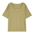 thumbnail image 4 of Women's Vintage Comfy Casual Shirts Dressy Casual Tops Square Neck Blouse Tunic Summer Clothes for Teen Girls Short Sleeve Loose Fit Flowy Tunic Tops Solid Color Fashion 2024 Yellow T Shirts XXXL, 4 of 8