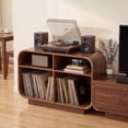 thumbnail image 7 of 4 Cube Record Player Stand with Charging Station, Large Vinyl Storage Cabinet Holds 300+ Records, Display Shelf for Turntable, Stereo & Books, Wooden Base, Walnut, 7 of 7