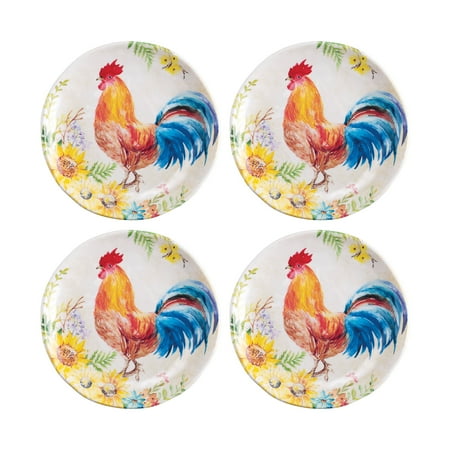 

Gourmet Art 4-Piece Rooster 6 Inch Melamine Serving Plates/Appetizer Plates/Dessert Plates