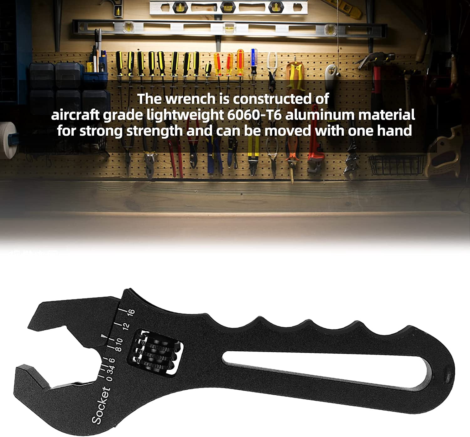 ABCISI 3AN-16AN Adjustable Wrench, Aluminum Lightweight Spanner Tools with ErgoFlow Curved Handle for An Hose Fitting Adapter End, Black