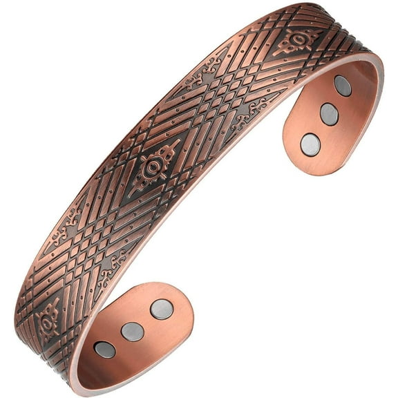 Vagzen Magnetic Pure Copper Bracelet for Men, 7 inches, Adjustable Cuff Bangles
