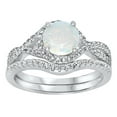 thumbnail image 5 of His Her Wedding Rings Sterling Silver Opal CZ Engagement TRIO Set Him Her 5/12, 5 of 6