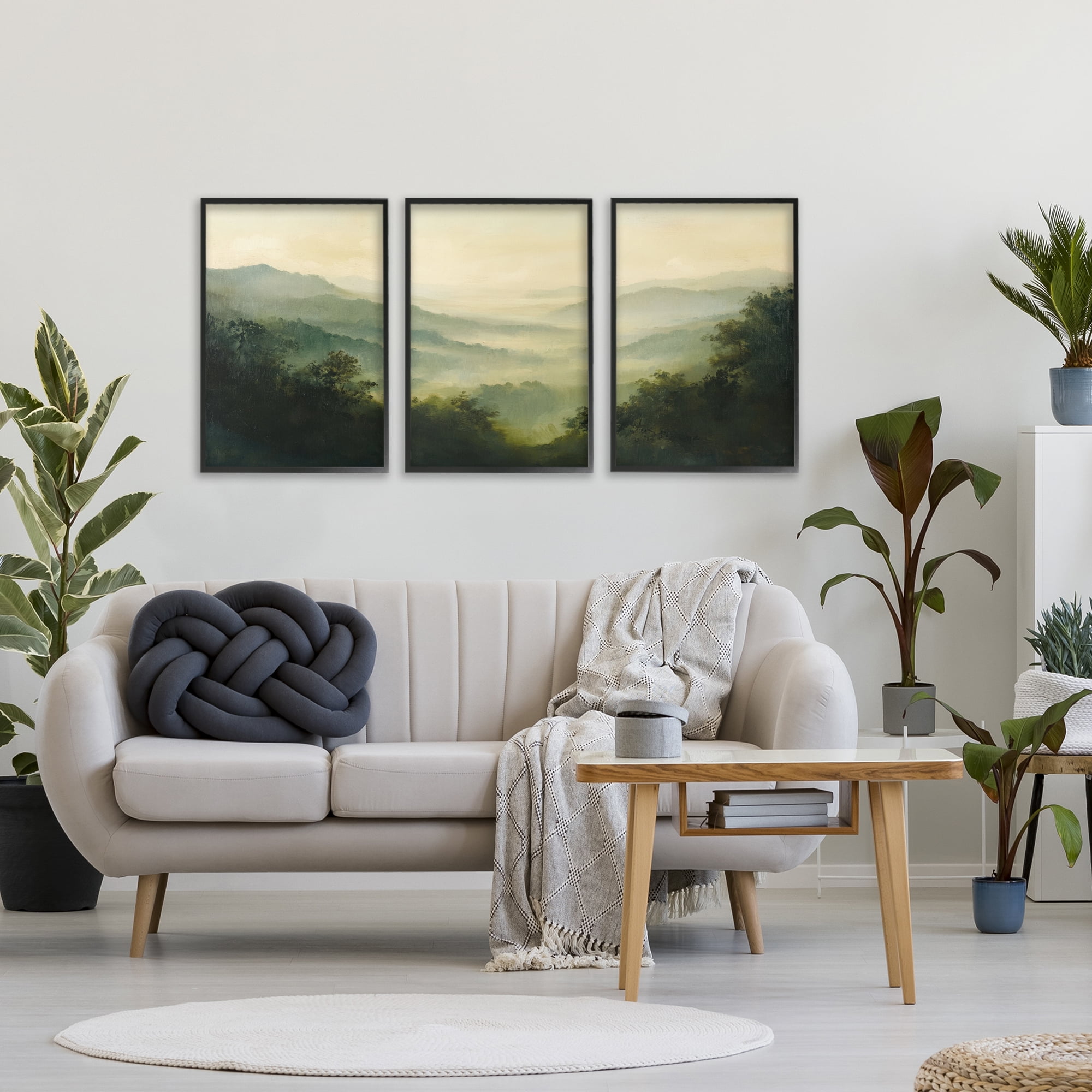 Stupell Industries Through The Haze Mountain Panorama 3 Piece Black Framed Giclee Art Set, design by Petal Prints Design