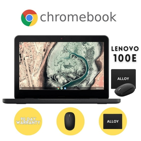 Restored Lenovo 100E 11.6-Inch Chromebook | 4GB RAM 16GB Storage | 2027 Latest Chrome OS | Bundled With: Alloy Wireless Mouse and Mousepad