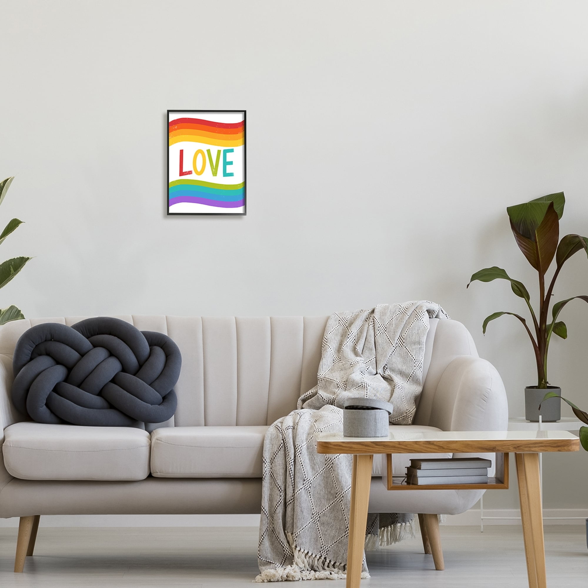 Stupell Industries Rainbow Love Pride Stripes Holiday Painting Gray Framed Art Print Wall Art
