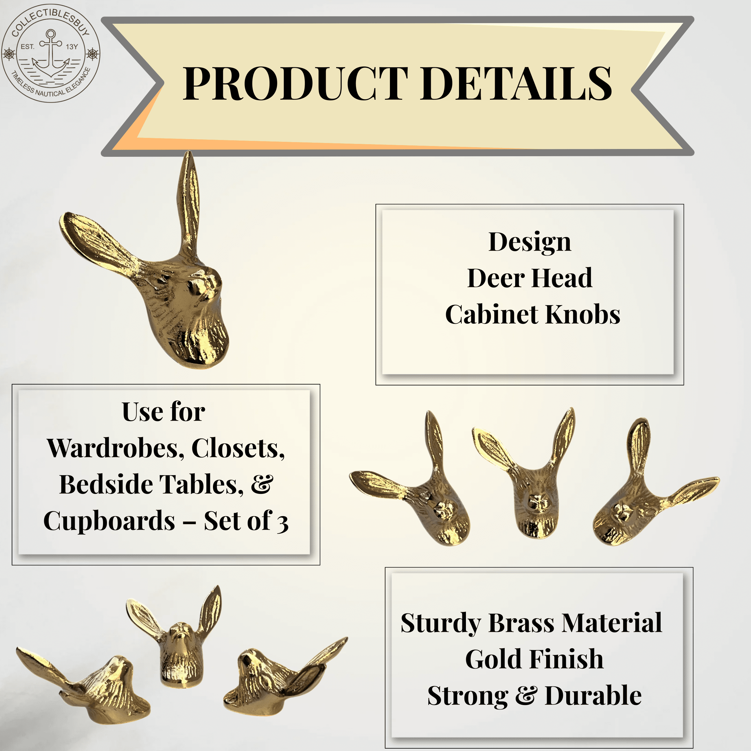 Solid Brass Creative Gold Animal Knob Gold Dresser Drawer Knobs Vintage Unique Cabinet Knobs Vintage Kitchen Drawer Handles Minimalist Dresser Hardware (Pack of 3)