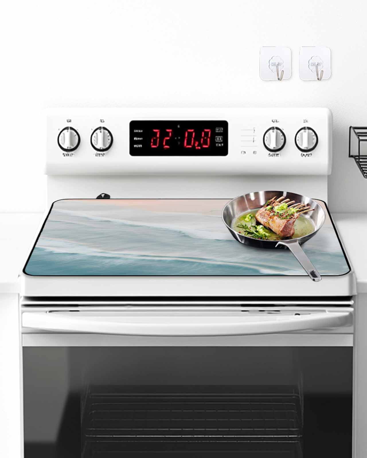 Stove Top Covers for Electric Stove, Beach Coastal Glass Stovetop Cover Protector, Blue Nautical Summer Ocean Seaside Induction Cooktop Protector Oven Mat for Kitchen Countertop 24"x21"