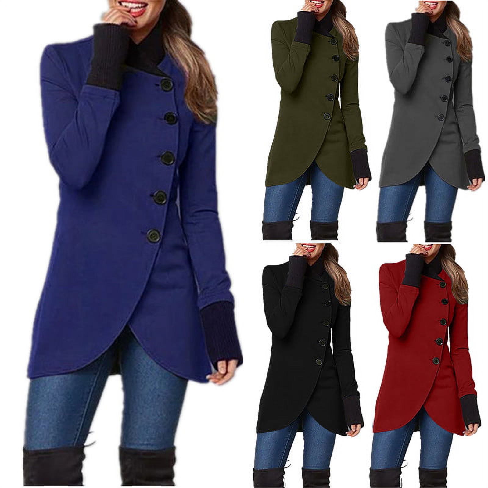 Ladies Buttons Coat Jacket Overcoat Slim Fit High Neck Split Long ...