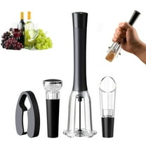 Dingrich 4Pcs Wine Opener Set, Wine Opening Tools with Foil Cutter, Aerator Pourer & Vacuum Stopper - Air Pump Cork Remover Set for Home Use, Wedding, Birthday, Festival, Housewarming - Black