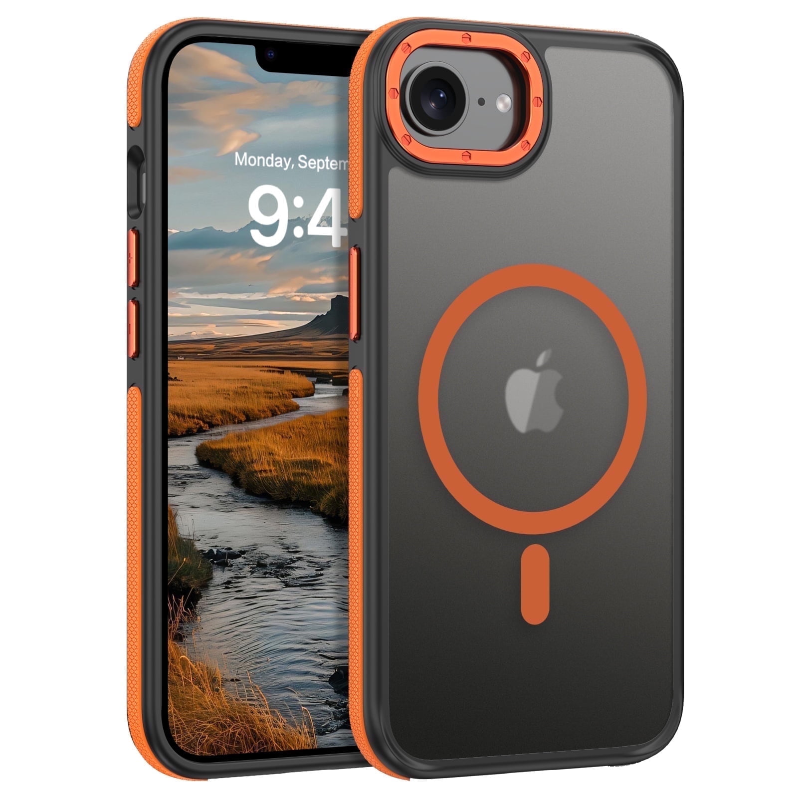 DOMAVER Case for iPhone 16e (2025) / iPhone 17e (2026) 6.1" Compatible with Mag-safe Matte Shockproof Anti-Scratch Protective Cover Magnetic Case Orange