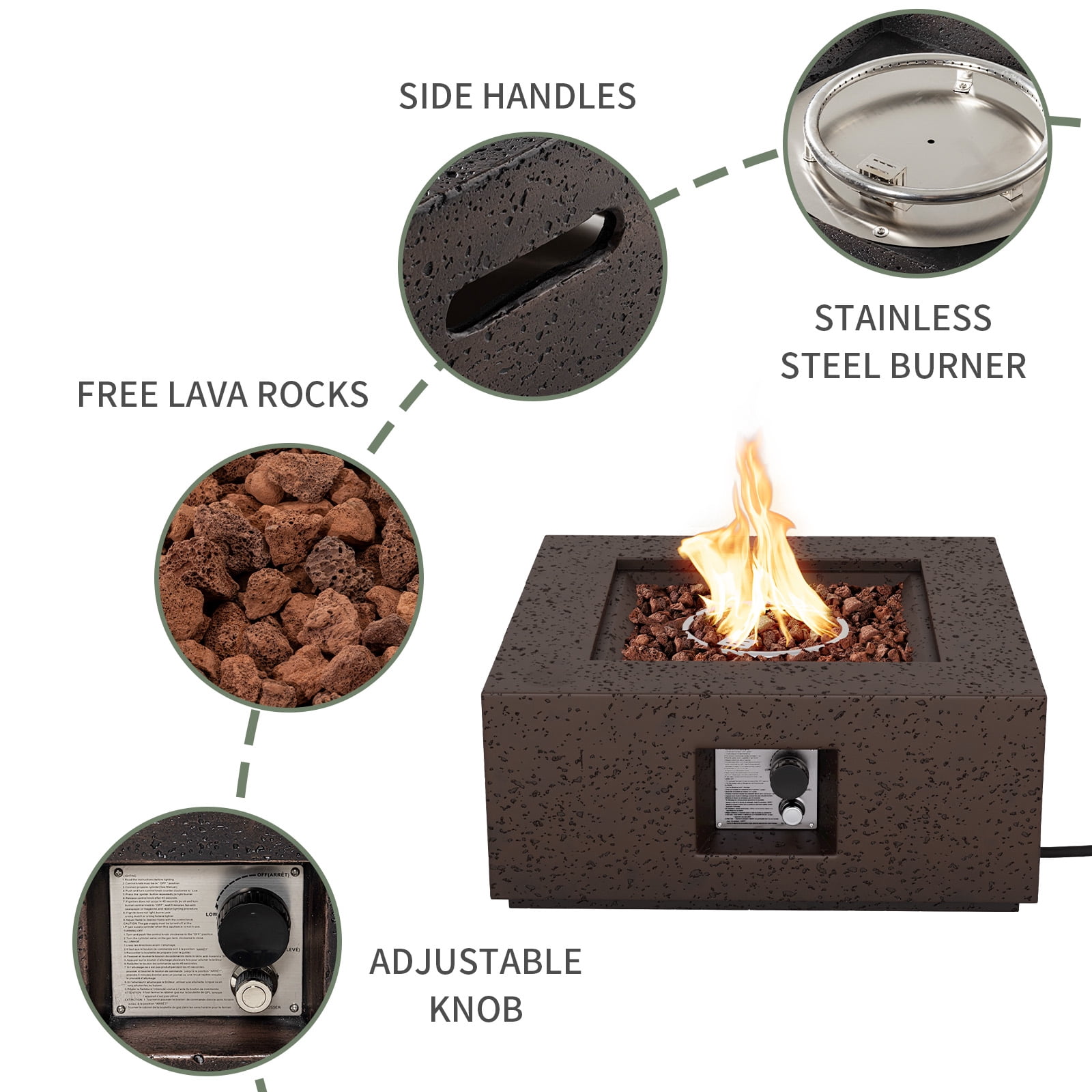 COSIEST 28" Square Fire Pit Coffee Table,40,000 BTU High Heat,Portable Patio Heater w/Lava Rocks & Tank Cover