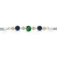 thumbnail image 2 of Gem Stone King 925 Sterling Silver and 10k Yellow Gold Green Nano Emerald Blue Sapphire and White Lab Grown Diamond Bracelet for Women (3.50 Cttw, Round 7MM and 6MM, 6.5/7/7.5 inch, Made in Italy), 2 of 4