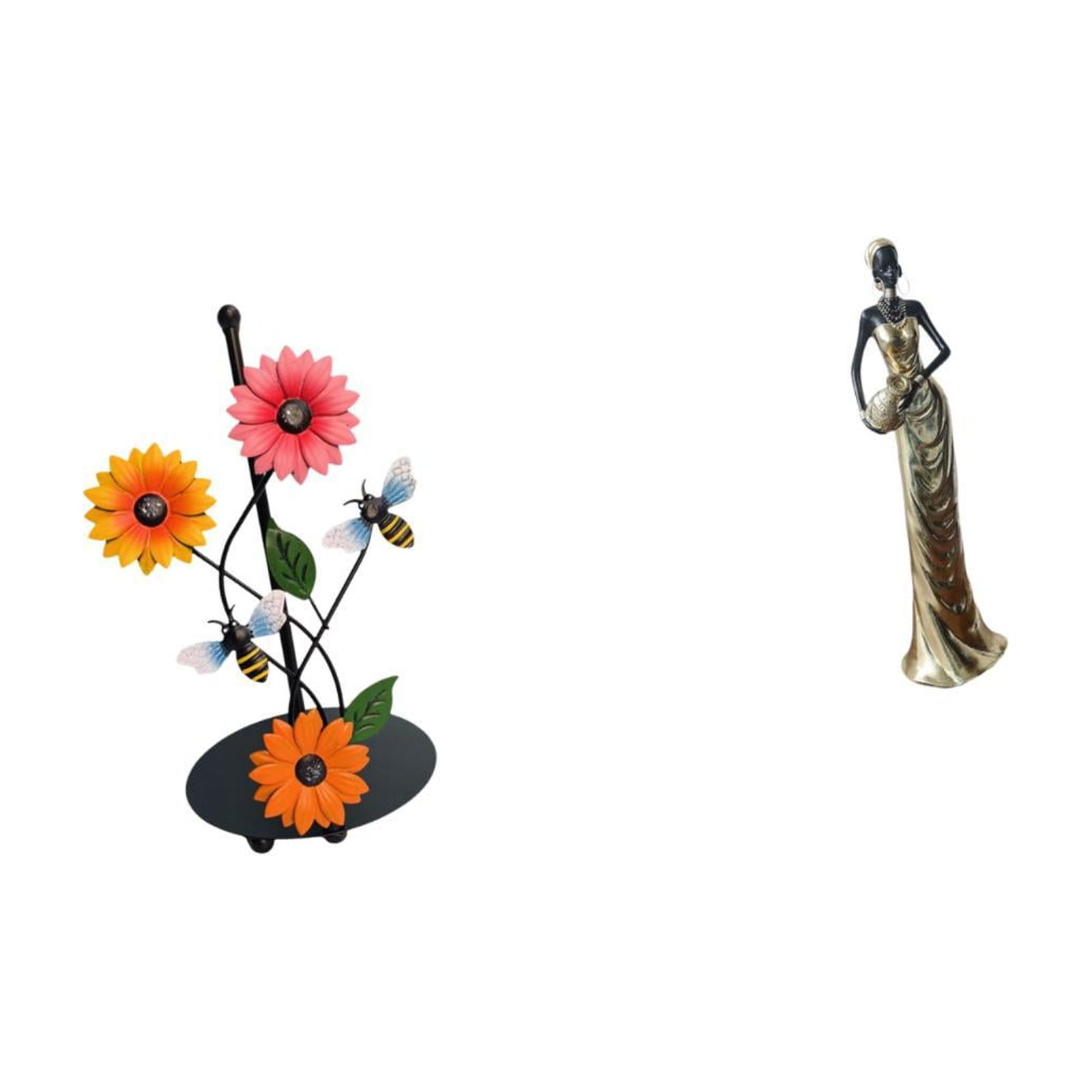 Fiocias Toilet Paper Holder Paper Towel Holder Countertop Standing Kitchen Roll Holder Desktop African Figurine Art Crafts Resin Iron Tissue Rack Suitable for