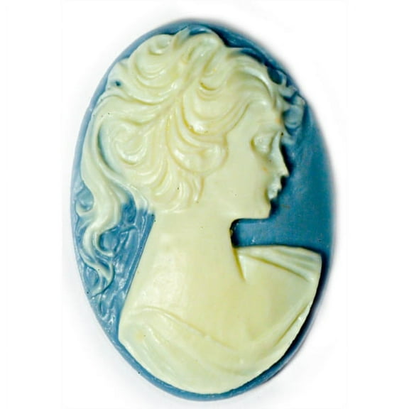 25x18mm Oval Fashion Cameo Lady in Blue - Pack of 2