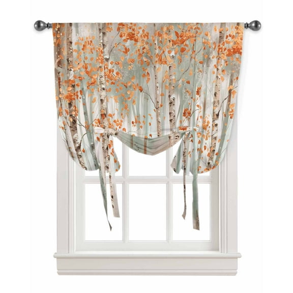 Orange Grey Forest Tie Up Curtains for Kitchen Bathroom Bedroom Windows 45 Inch Length, Grey Modern Art Oil Painting Balloon Drape Curtains Shade Rod Pocket Drapery Curtain Panel, 34"x45"