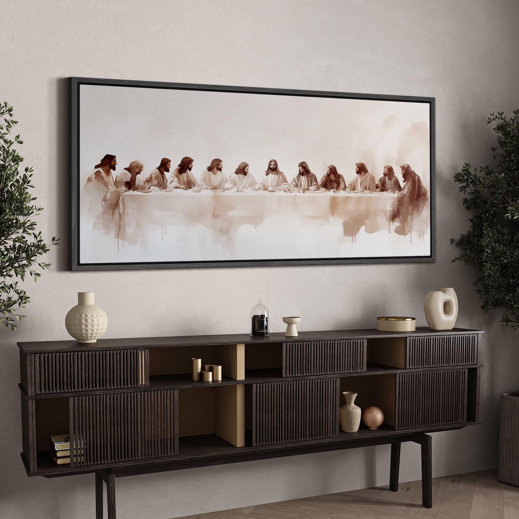 Large Framed Canvas Print The Last Supper Wall Art Decorative Ready to Hang Painting for Living room Bedroom - 60"x30" Black Frame