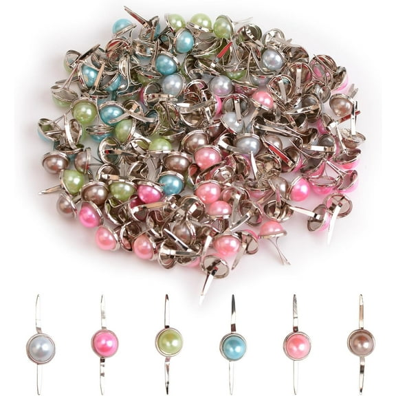 120Pcs Colorful Pearl Mini Brad Fasteners, Split Pins Round Bottom Paper Craft DIY Stamping Scrapbooking,12.5mm
