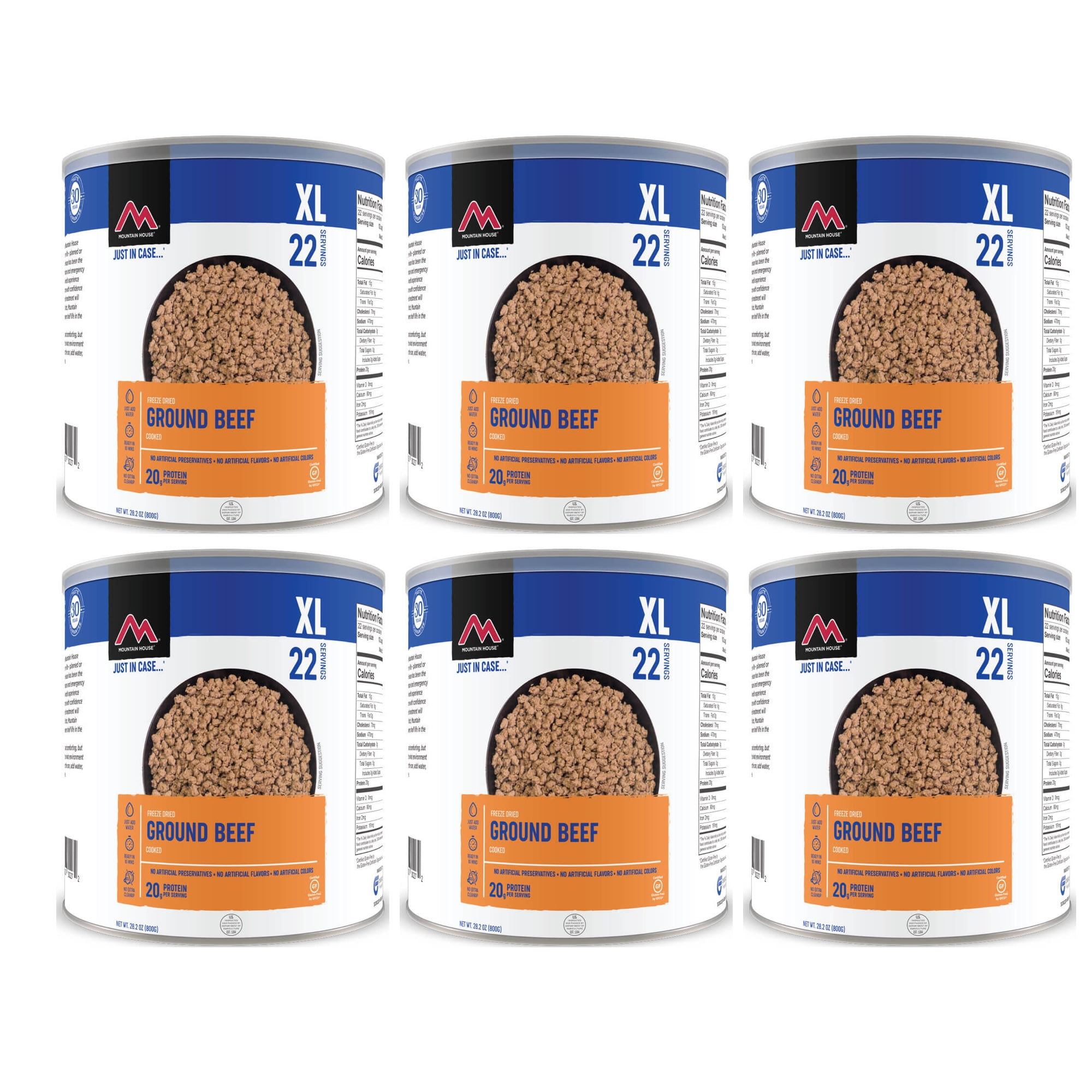 Mountain House Freeze-Dried Ground Beef #10 Can – 6-Pack | Pre-Cooked Hamburger Meat | 22 Servings per Can | Gluten-Free, High-Protein Emergency Survival Food | 30-Year Shelf Life | Made in USA