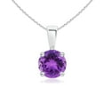 thumbnail image 1 of Angara Collier en Améthyste Naturelle - Pendentif Solitaire Rond en Améthyste avec Broches en Or Blanc 14K pour Femmes, 1 of 9